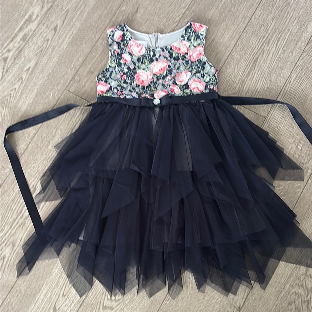 iris & ivy Floral Bodice with Black Tulle Dress NEVER WORN!